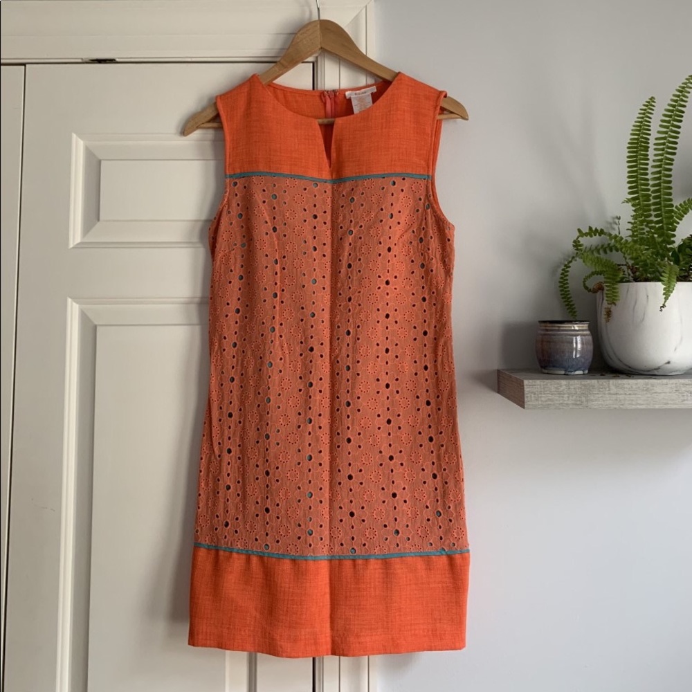 ESLEY Orange Broderie Dress with Blue Accents